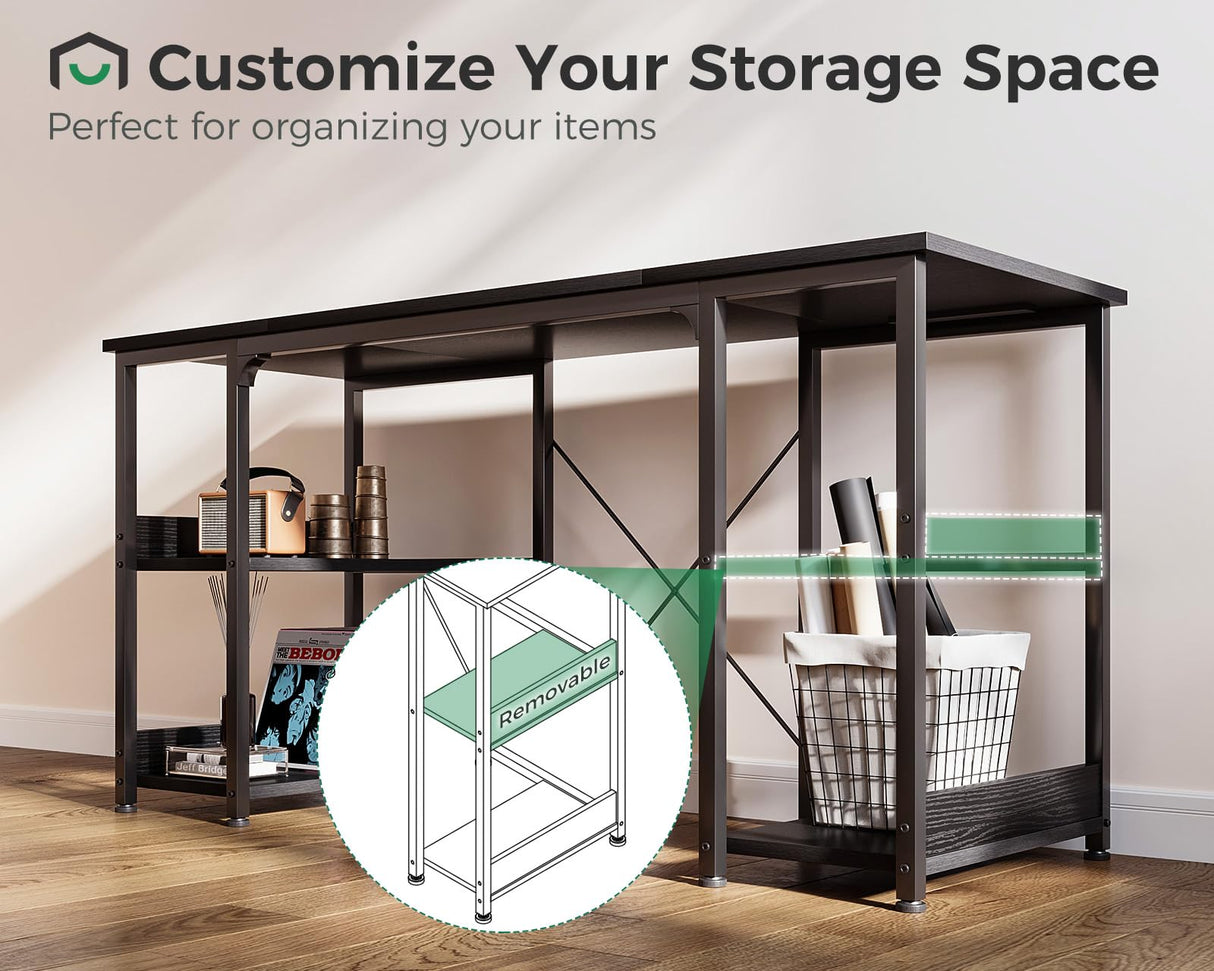 AODK 48 Inch Small Computer Desk with Power Outlets & Type-C, Home Table with Storage Shelves, Student Laptop PC Desks for Small Spaces Home Office Writing Desk, Kids Desk, Black AODK