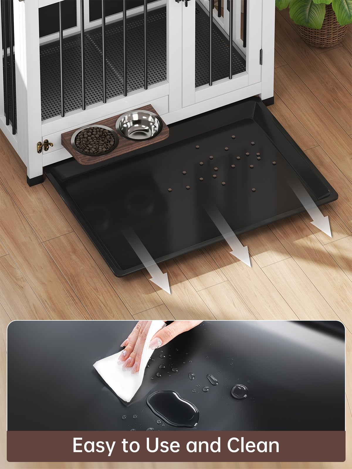 OtterOasis Dog Crate Furniture, Dog Kennel Indoor Foldable and Portable, Sturdy Wooden Dog Crate End Table Easy Assembly with 360° Rotating Feeder and Detachable Tray for Small Dogs, Medium Dogs OtterOasis