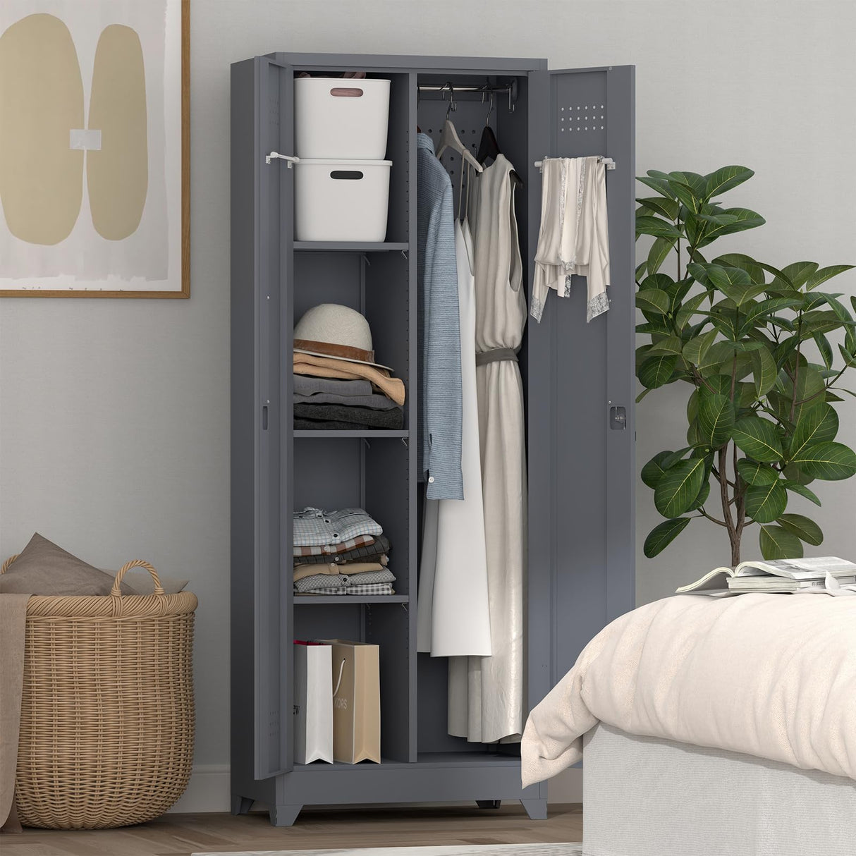 GEDELITE Metal Garage Storage Cabinets - 65" Broom Closet Storage Cabinet with Doors and Shelves,Utility Cleaning Supply Cabinet for Garage,Laundry,Office,Home (Gray, 65" H) GEDELITE