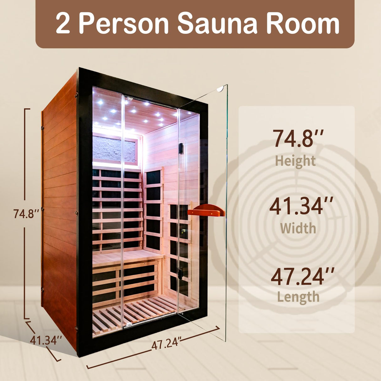 Far Infrared Home Sauna for 2 Person, 2000W 110V Indoor Sauna, Wooden Dry Spa Room with Red Light Therapy, Control Panel, Bluetooth Speaker InfraHHZQ