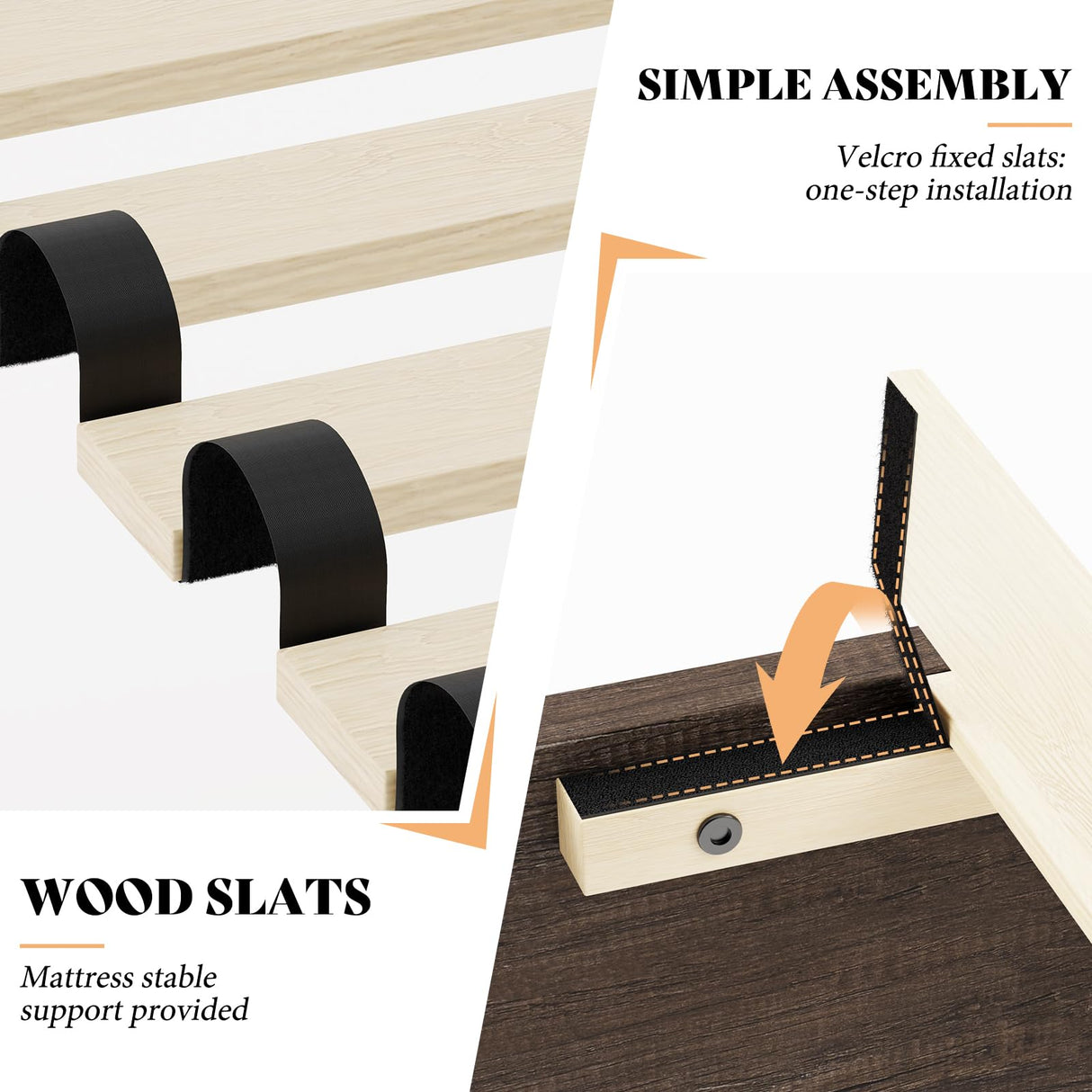 AMERLIFE Farmhouse King Size Bed Frame with 49" Fluted Headboard, Wood Platform Bed with Natural Grain, No Box Spring Needed/Noise Free, Gray AMERLIFE