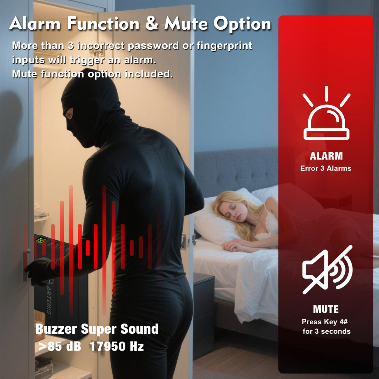 Biometric Slider Handgun Gun Safe for Home Nightstand,Cloakroom, Desk,Bed Side,Truck, Artemis Auto Sliding Door Hand Gun Safe for Pistol Unlock Fingerprint,Digital PIN,Key Access Artemis