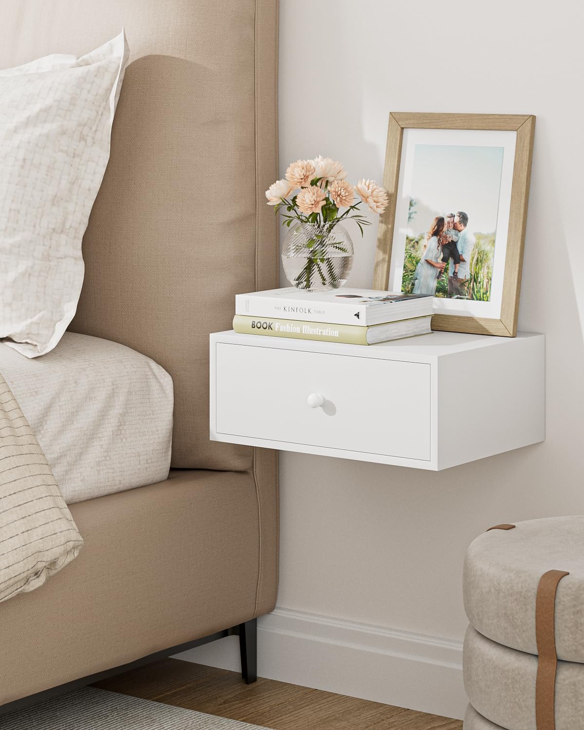 Aienvey Floating nightstand, Floating Shelf with Drawer, Wall Mounted Nightstand, Floating Bedside Table (White) Aienvey