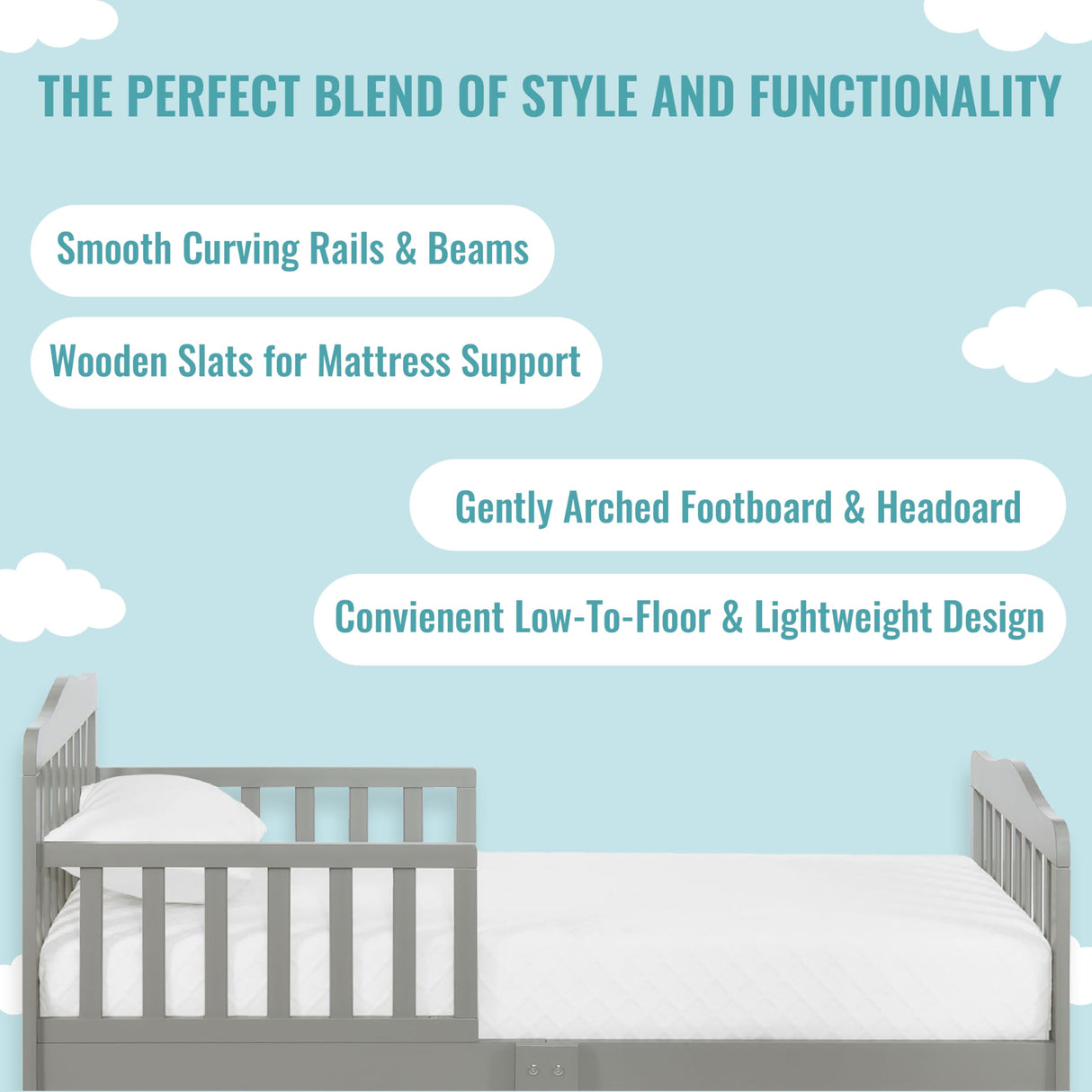 Dream On Me Classic Design Toddler Bed in Cool Grey, Greenguard Gold Certified Dream On Me