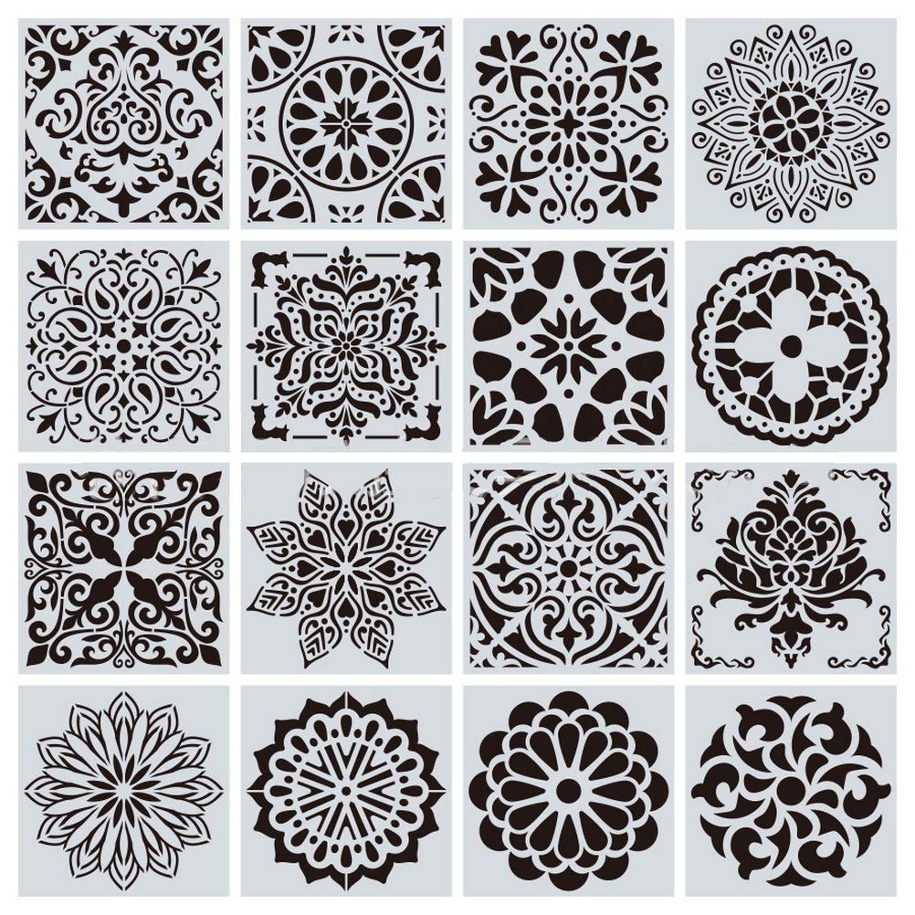 16 Pcs (6 x 6 Inch) Reusable Stencils, Mandala Stencils Mandala Dot Painting Templates Stencil for DIY Painting Art Scrapbook WSICSE