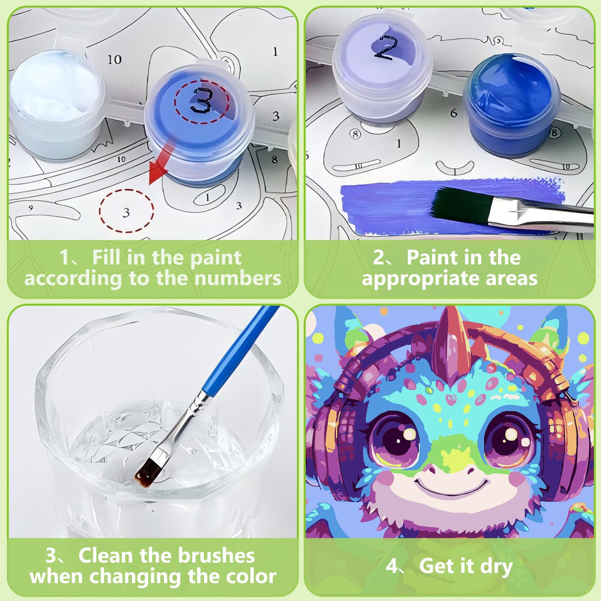 Reivworl Paint by Numbers Kit for Kids with Frame and Easel, Dragon Paint by Number Kids Age 5-8-12, Paint by Numbers Gifts and Home Decor (8X8 Inch) Reivworl