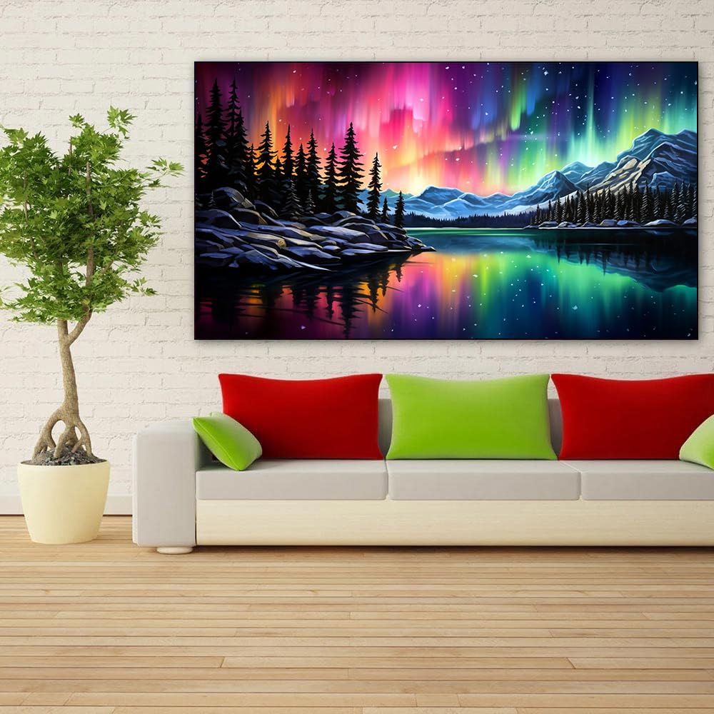 mrpwnle Northern Lights Diamond Art Painting Kits for Adults-5D Large Size Aurora Diamond Art Painting for Beginners, DIY Round Full Drill Aurora Landscape Gem Art Crafts Kits 27.6x15.8in mrpwnle