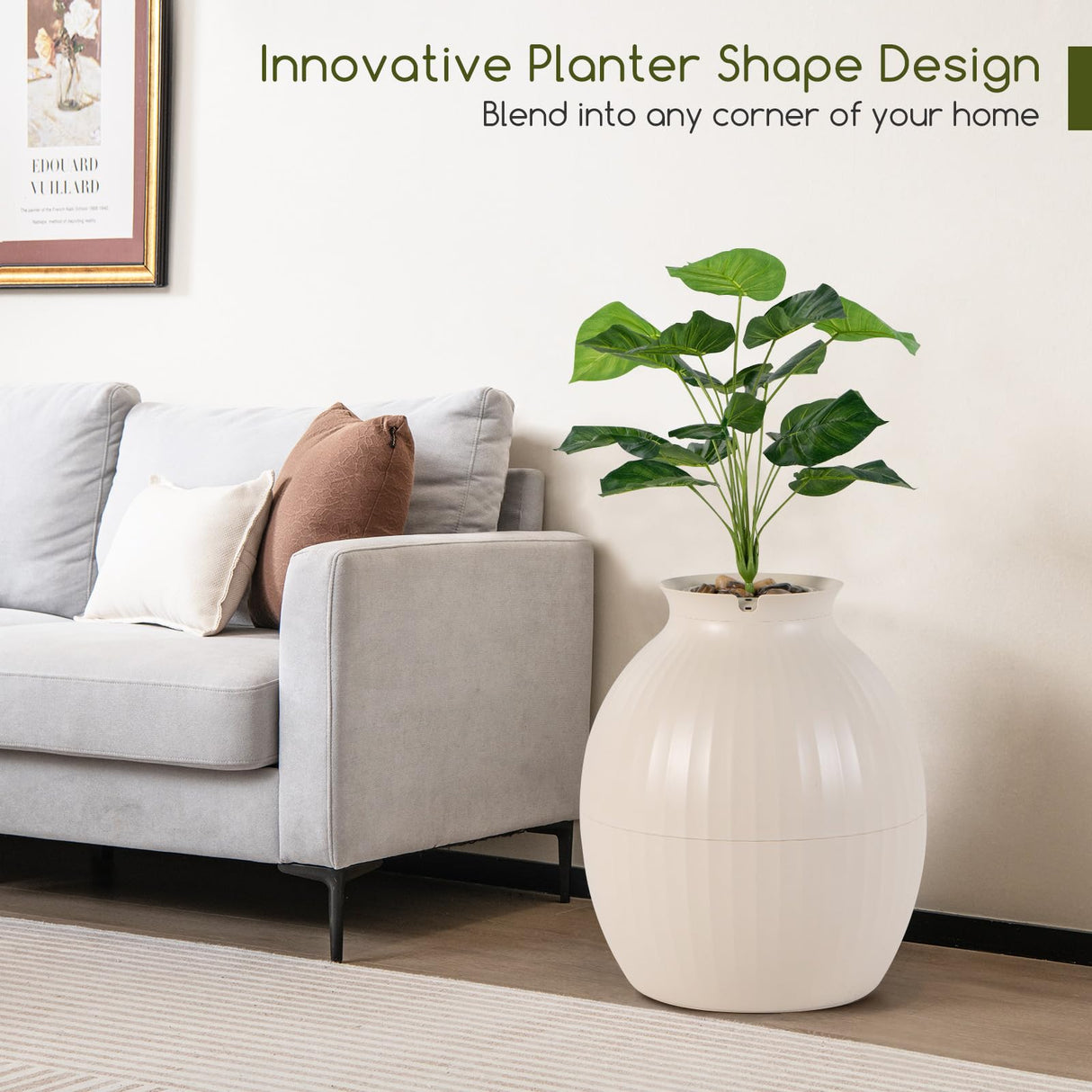 Tangkula Hidden Litter Box Plant, Cat Litter Box Enclosure Furniture with Odor Removal System, 4 Modes Lights, Artificial Plant, Pebbles, Door, Scoop, Planter Litter Box for Large Cats, Easy to Clean Tangkula