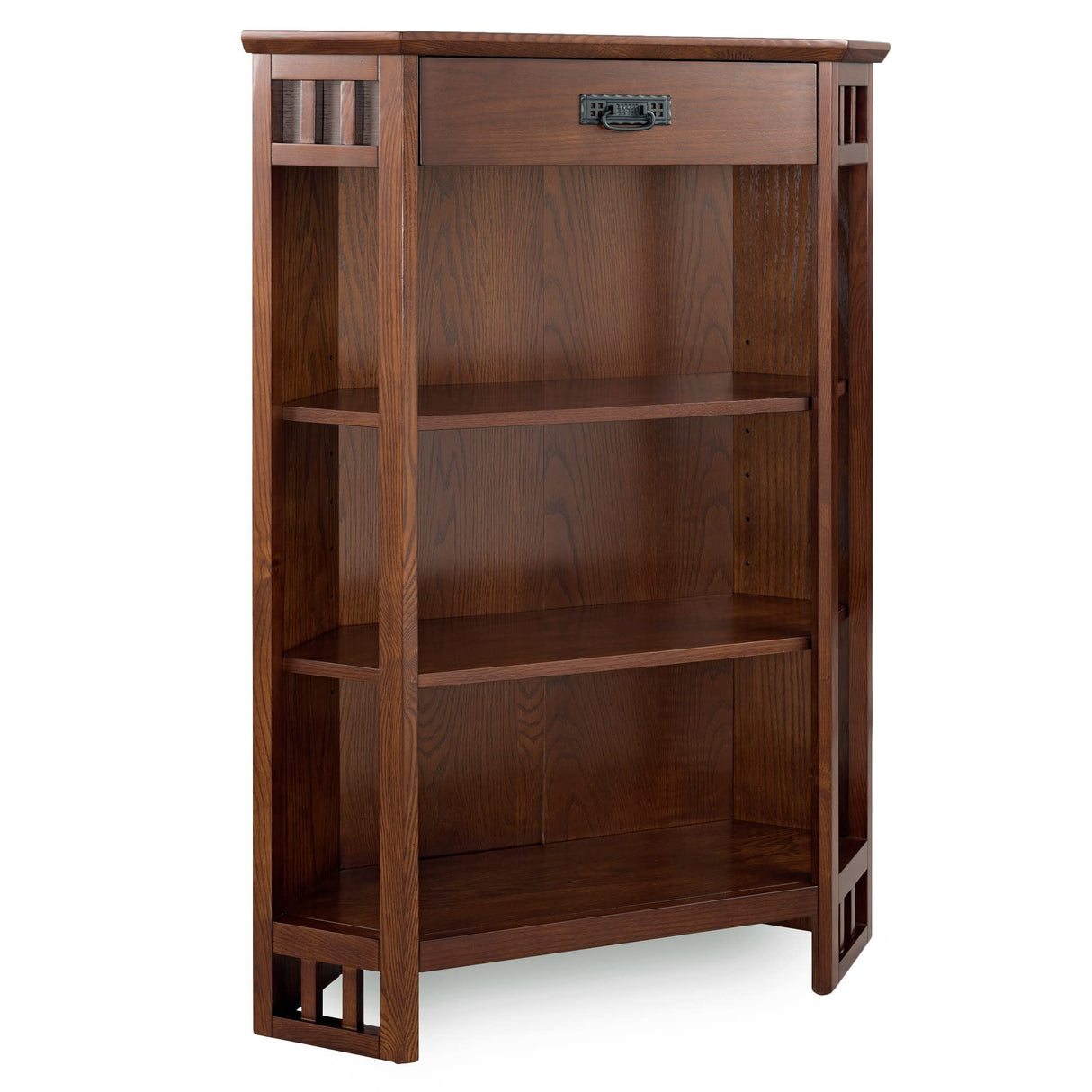 Leick Home Mantel Height Corner Bookcase with Drawer Storage, Made with Solid Wood, for Entryway, Living Rooms, Home Office, Bedroom, Mission Oak Finish, 12"D x 32"W x 50"H, Brownbronze Leick Home