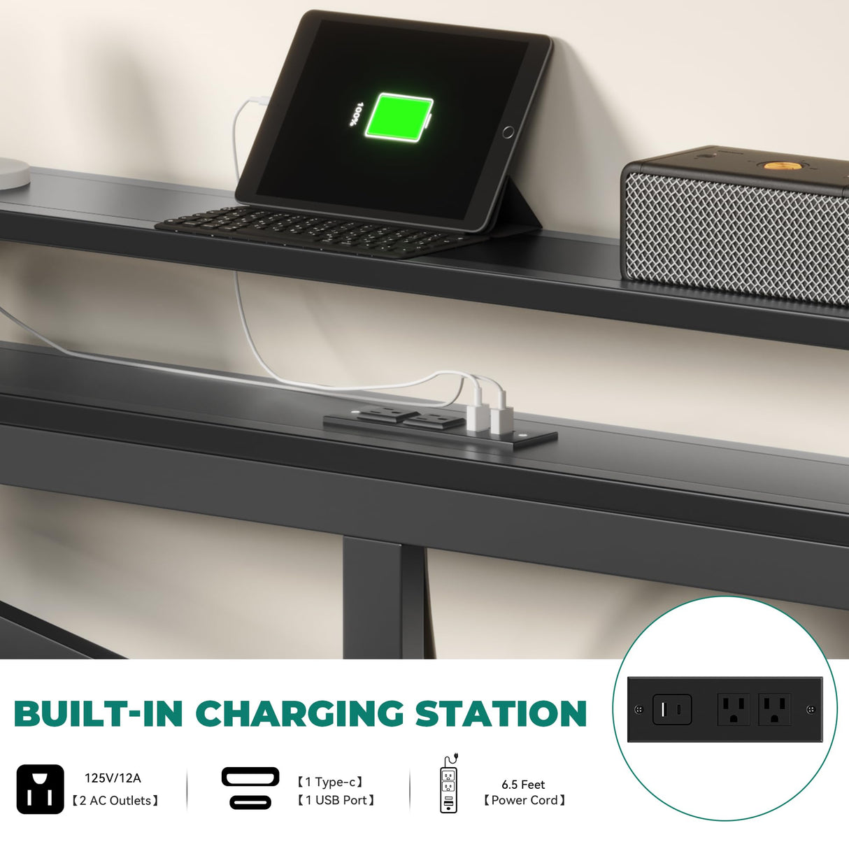 YITAHOME Full Size Floating Bed Frame with USB Charging Station Storage Headboard and with Led Light, Heavy Duty Metal Platform Bed Frame, No Box Spring Needed, Easy Assembly and Noise Free, Black YITAHOME