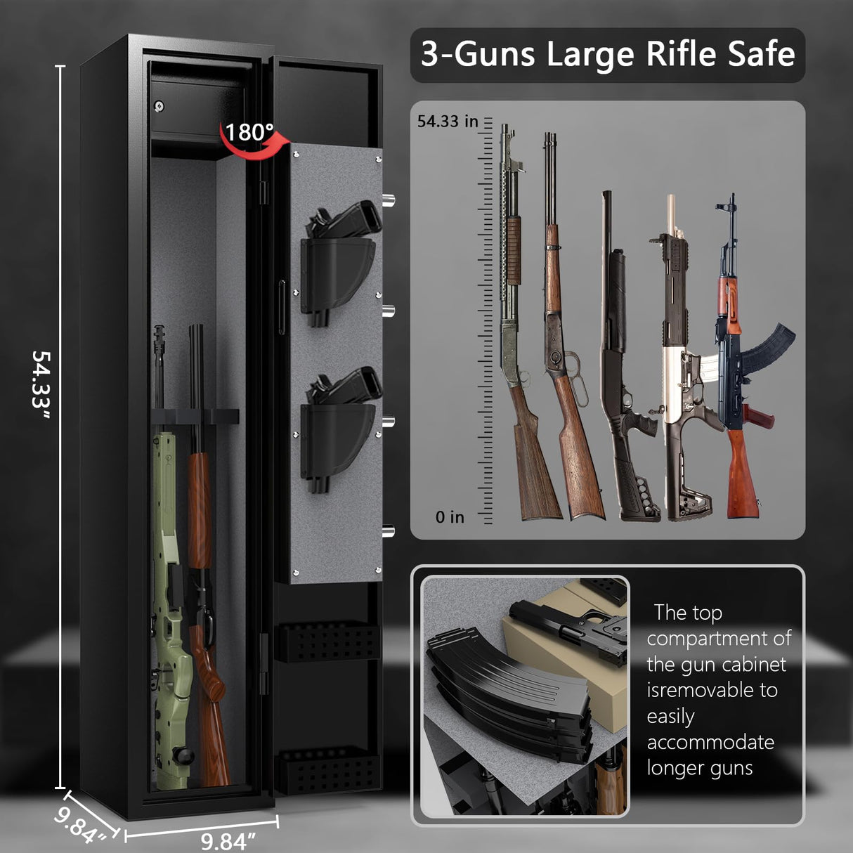 HEANVO 2-3 Rifle Safe, Small Gun Safe for Home Rifles and Pistols, Quick Access Gun Safe for Guns with Alarm System, Home Gun Security Cabinet with Digital Keypad, Gun Locker for Shotgun Firearms HEANVO