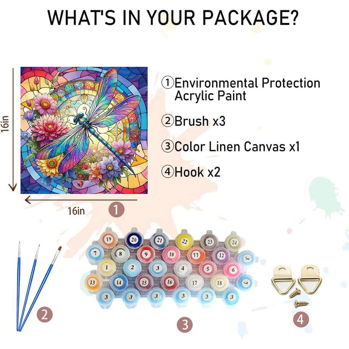 xackcme Dragonfly Paint by Numbers for Adults - Stained Glass Paint by Number on Canvas Without Frame, DIY Oil Painting for Gift Home Wall Decor (16x16 inch) xackcme