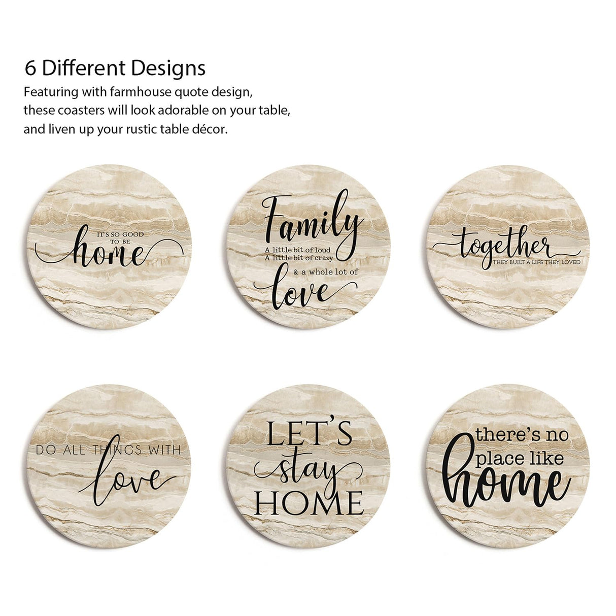 Hoomey Coasters for Drinks, Set of 6 Absorbent Drink Coasters with Holder, Rustic Ceramic Drink Coasters with Cork Backing for Table Protection, Housewarming Gifts, Farmhouse Décor Hoomey