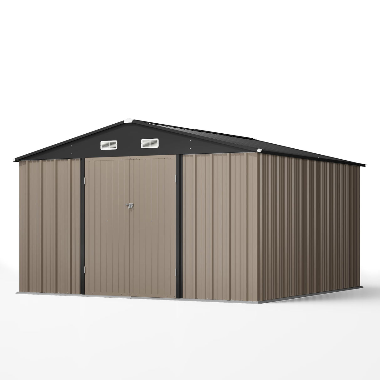 Patiowell 10 x 10 FT Outdoor Storage Shed,Metal Yard Shed with Design of Lockable Doors, Utility and Tool Storage for Garden, Patio, Backyard, Outside use,Brown Patiowell