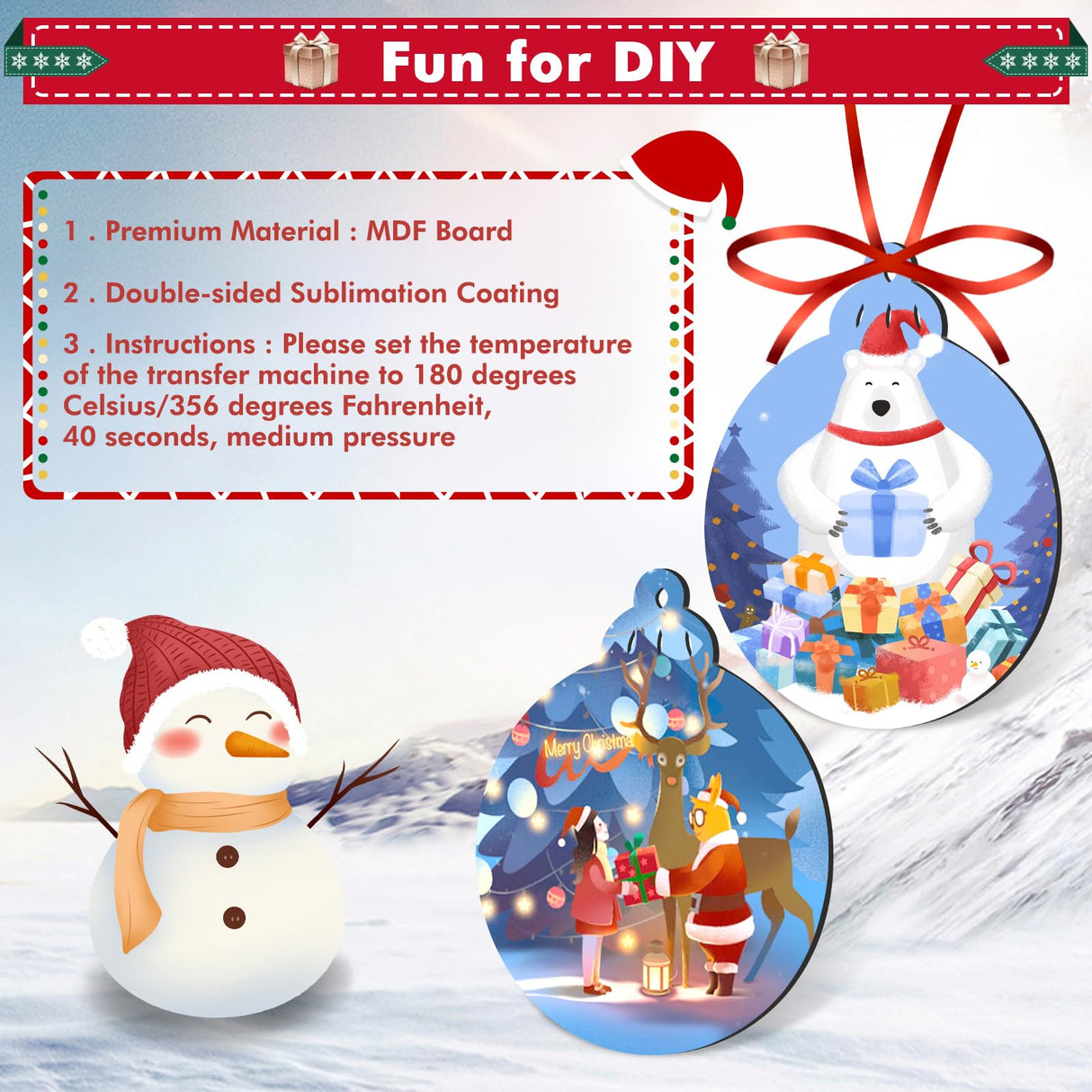 Sublimation Ornament Blanks Bulk, Cridoz 20 Pieces Sublimation Blanks Ornaments with Red Ribbon Double-Side MDF Personalized Blanks for Christmas Day and Halloween Day Decor cridoz