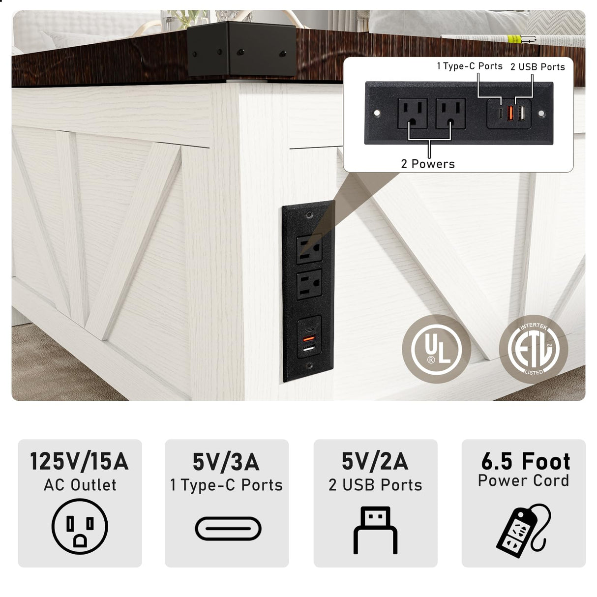 jimeimen Farmhouse Lift Top Coffee Table with Storage, Wood Square Center Table with Charging Station&USB Ports, Living Room Central Table w/Large Hidden Space, for Living Room, Bedroom, Home Office jimeimen