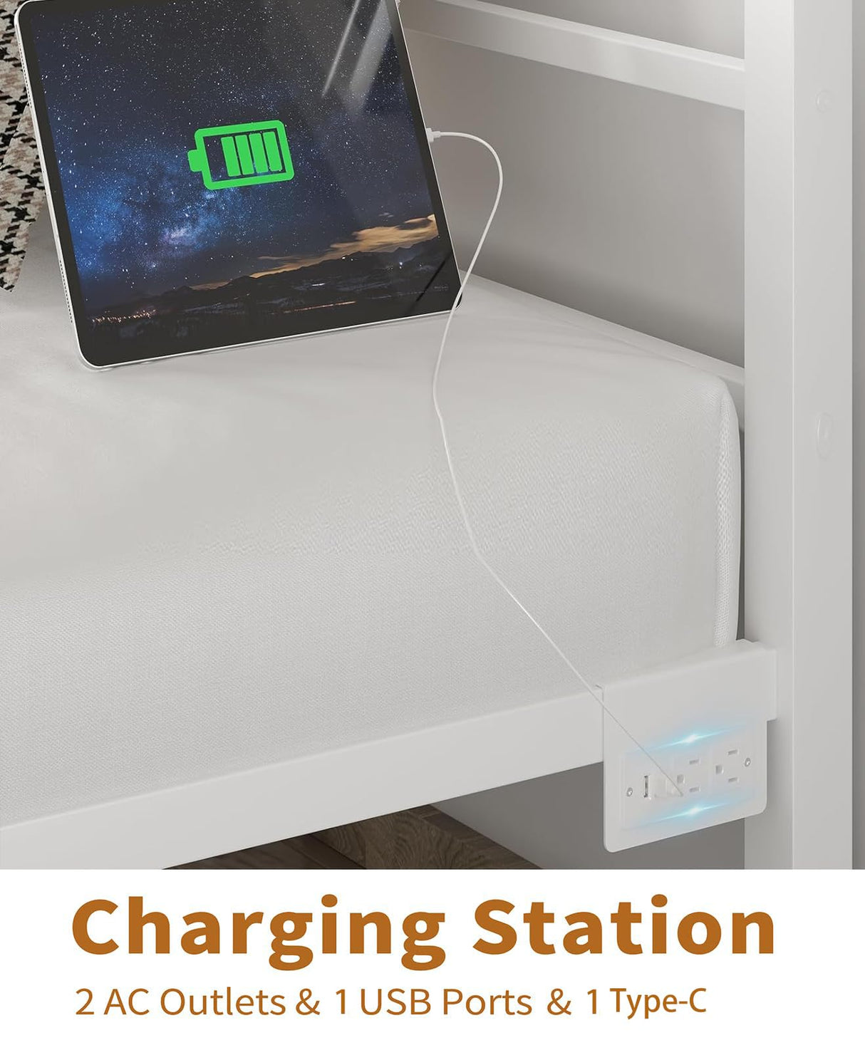 CollaredEagle Full Bed Frame with Headboard and Footboard,Heavy Duty Steel Slats Support Metal Bed Frame with Charging Station,White CollaredEagle