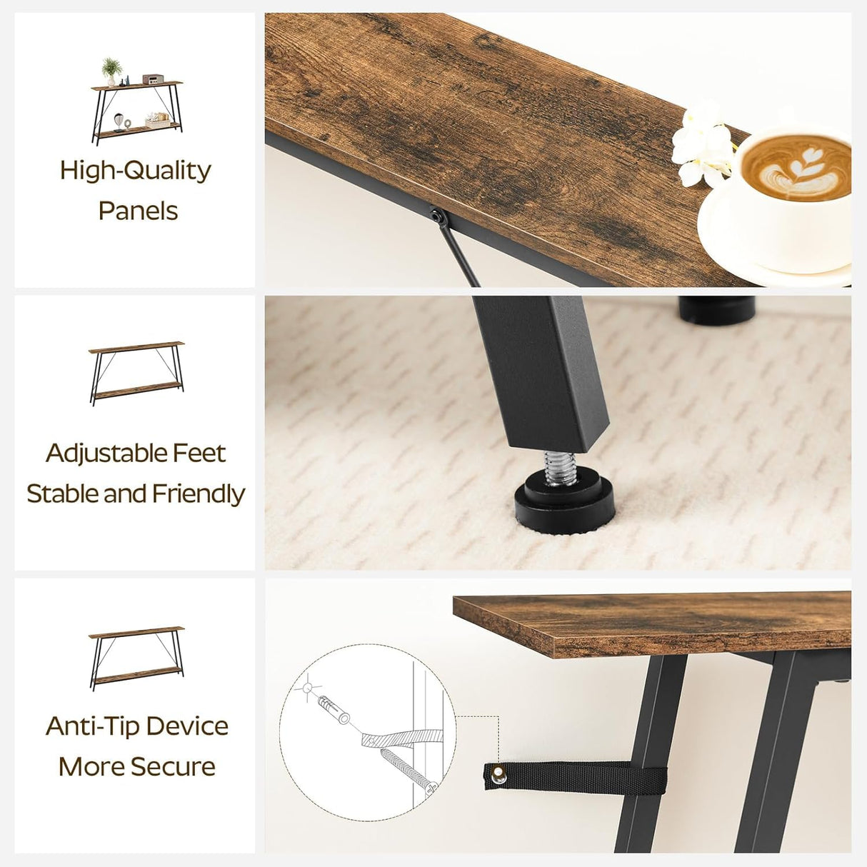 YATINEY 55" Narrow Console Table, Long Skinny Sofa Tables, Industrial Entryway Table, Behind Couch Table Skinny, 2-Layer Hallway Table for Entryway, Living Room, Foyer, Rustic Brown and Black CT14BR YATINEY