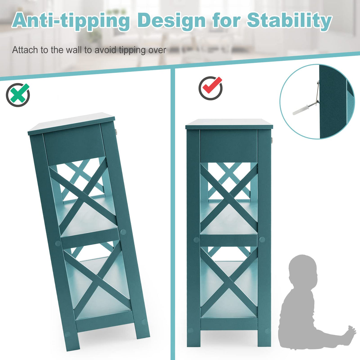 Giantex Console Table 3-Tier W/Drawer and Storage Shelves, X-Design Entryway Table for Hallway, Living Room and Bedroom Sofa Side Table (Blue) Giantex