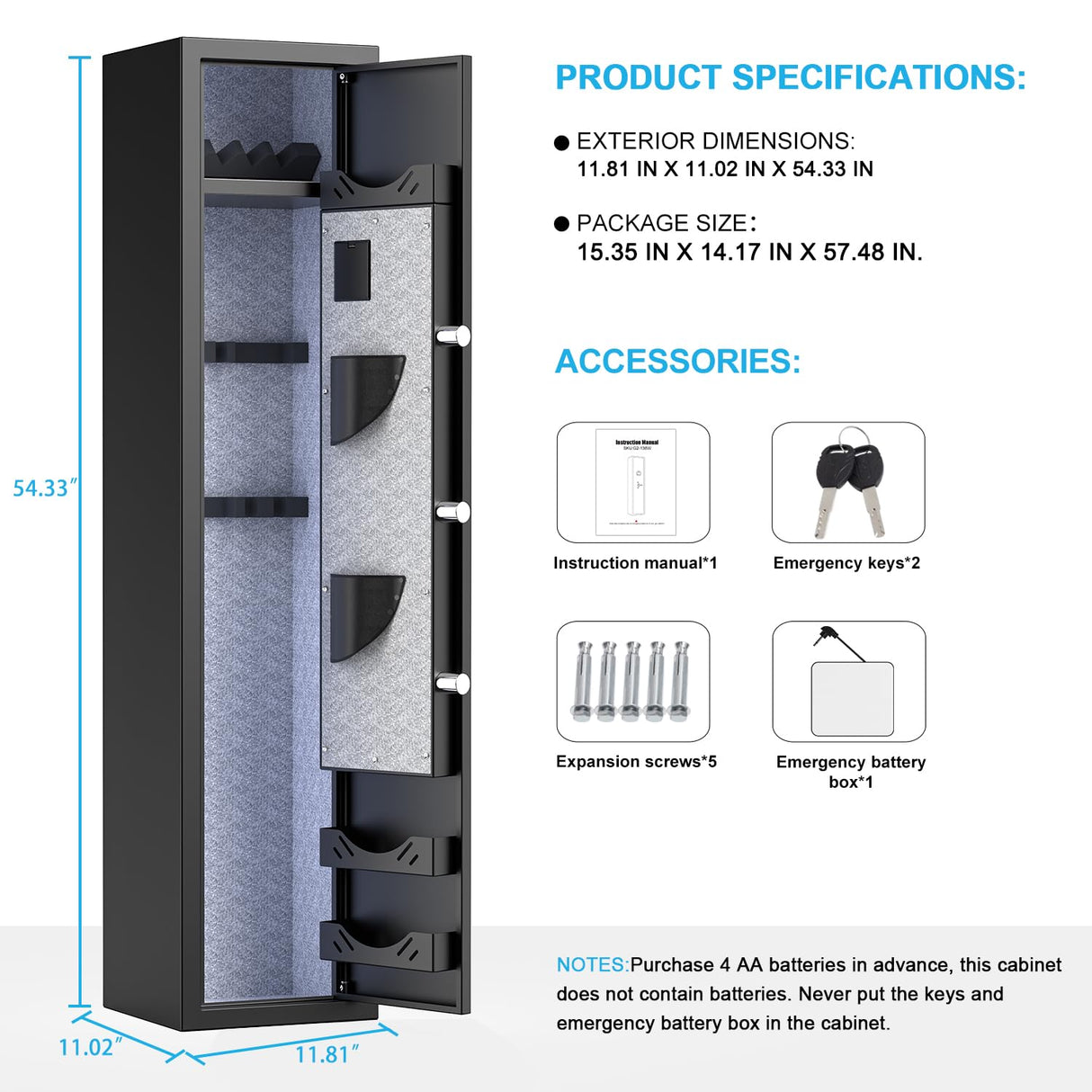 Silkight 3-5 Fireproof Gun Safe, Quick Access Digital Rifle Gun Safes for Home Rifle and Pistols, Long Gun Safes for Rifles and Shotguns with Touchscreen Pad, Mute Function, Dual Alarm & Metal Box silkight