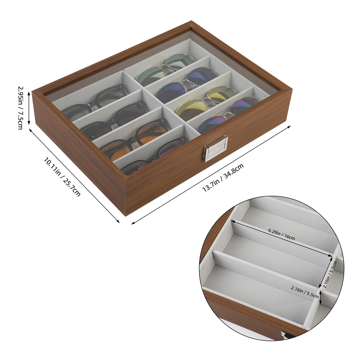 BAOJULONG Wooden Sunglasses Organizer Box, Eyewear Display Eyeglass Case for Men Women, Glasses Storage Box Sunglass Holder Gifts (8 Slots) BAOJULONG