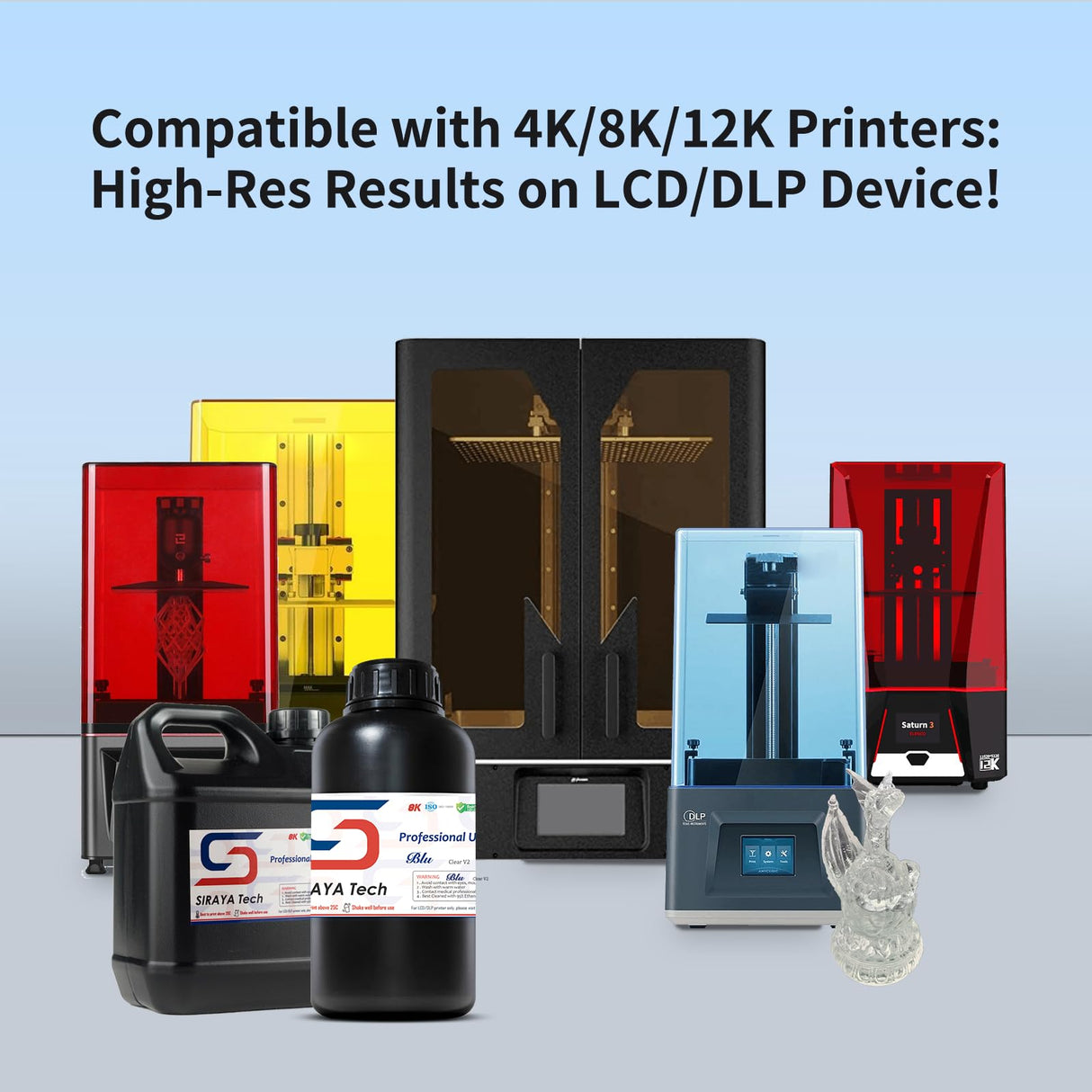 Siraya Tech Blu 3D Printer Resin – High Toughness, Non-Brittle Engineering Resin – High Precision & Resolution – 405nm UV-Curing Resin for LCD/DLP 8K Printers (Clear V2, 2kg) Siraya Tech