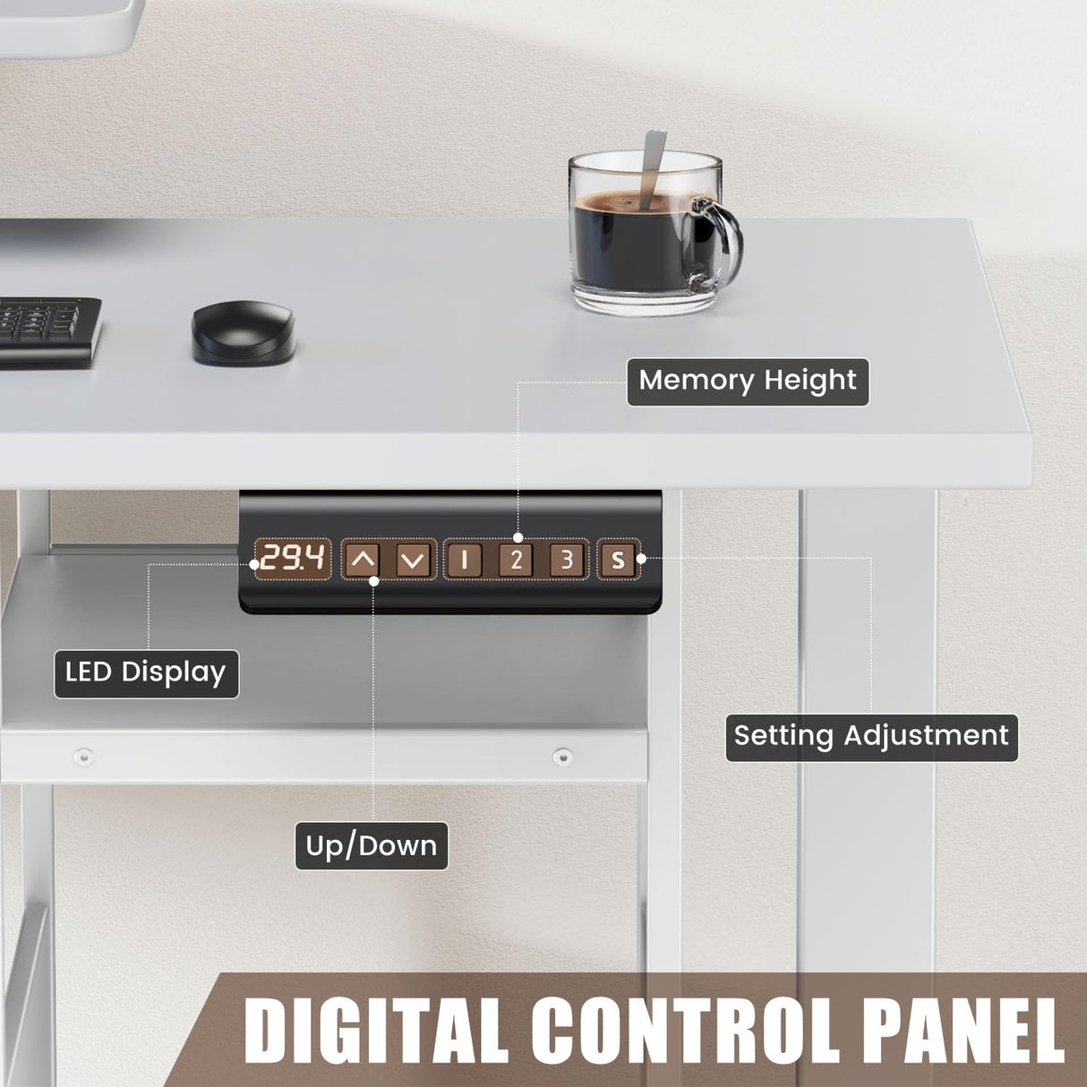 Flycity Electric L Shaped Standing Desk Adjustable Height, 67" x 47" Corner Computer Desk with Host Shelf, Gaming Desk with LED Lights & Power Outlet, Dual Motor Home Office Desk with Storage, White Flycity