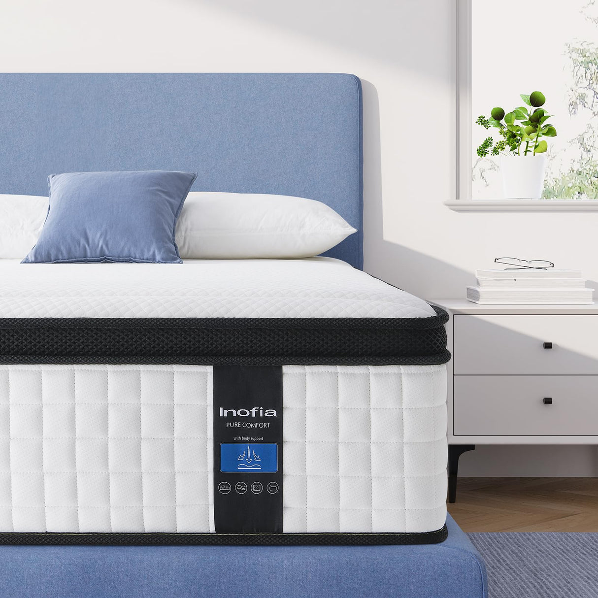 Inofia Twin Size Mattress, 14 inch Hybrid Twin Mattress in A Box,Ultra Comfort Memory Foam Layer, Medium Feels, Cooling Breathable Cover,Low Motion Transfer Supports for Any Sleep Position Inofia