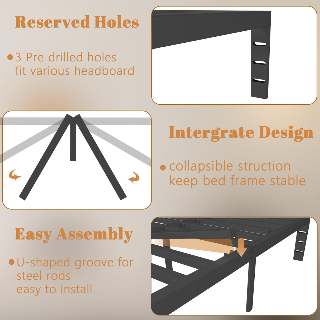 KOSOSO 14 Inch King Size Bed Frame, Black King Bed Frame with Metal Anti-Slip Baffles, No Box Spring Needed, Heavy Duty Steel Platform Support, Round Corner Design, Noiseless, Storage Space KOSOSO