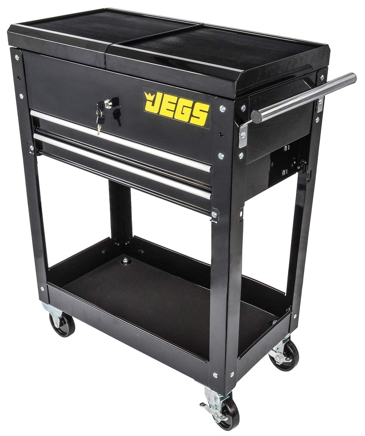 JEGS Heavy-Duty Tool Box Cart | 220 LBS Capacity | Uses Four 4” Caster Wheels | Includes 2 Keyes And 6 Drawer Liners | Black With JEGS Logo | 2 JEGS