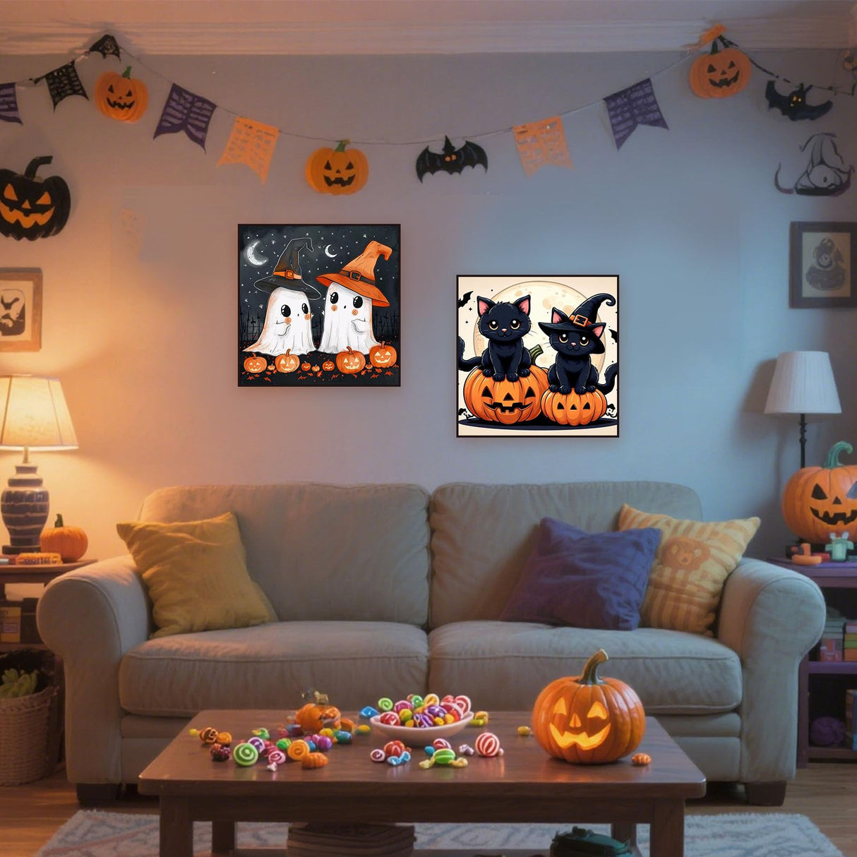 cviokrdu 2 Pack Paint by Numbers Kit for Kids with Frame-Wooden Easel, Halloween Paint by Numbers for Kids Ages 4 8 12, Easy Halloween Acrylic Oil Painting Kits for Home Wall Decoration 8x8 inch cviokrdu