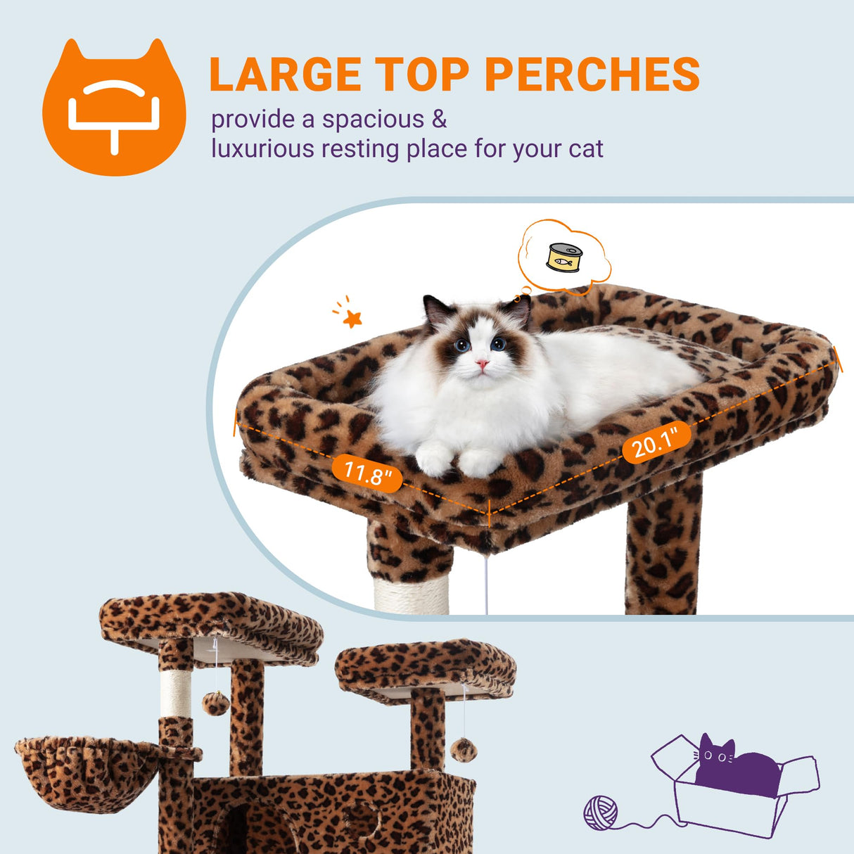 Allewie 81 Inches Tall Cat Tree/Multi-Level Large Climbing Tree House and Towers for Big Feline/Condo and Hammock/Scratching Post/Wide Base/Leopard Print Allewie