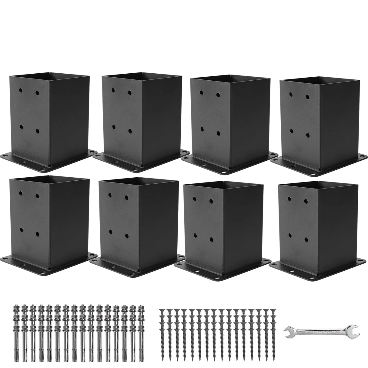 ICokin 4×4 Post Base 8 Pcs,Deck Post Brackets,Inner Size (3.6"x3.6“)Heavy Duty Powder-Coated Steel Post Bracket Fit for Outdoor Pavilion, Deck Railing ,Support Deck Base Plate,Pergola ICokin