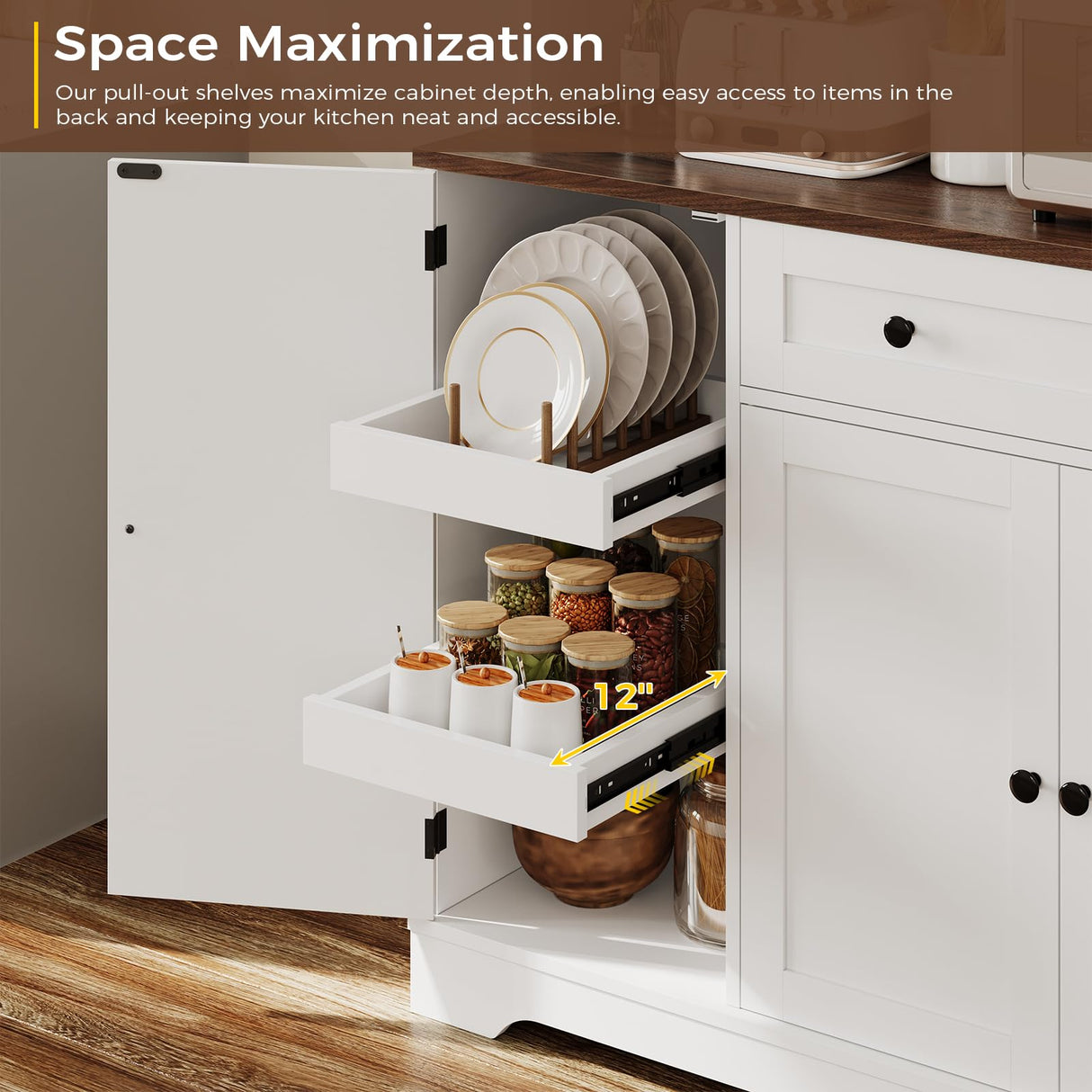 Hasuit 71.6" Tall Kitchen Pantry Storage Cabinet, Modern Kitchen Hutch Cabinet with Doors and Shelves, Freestanding Food Pantry with Large Storage Drawer for Dining Room, Living Room, White Hasuit