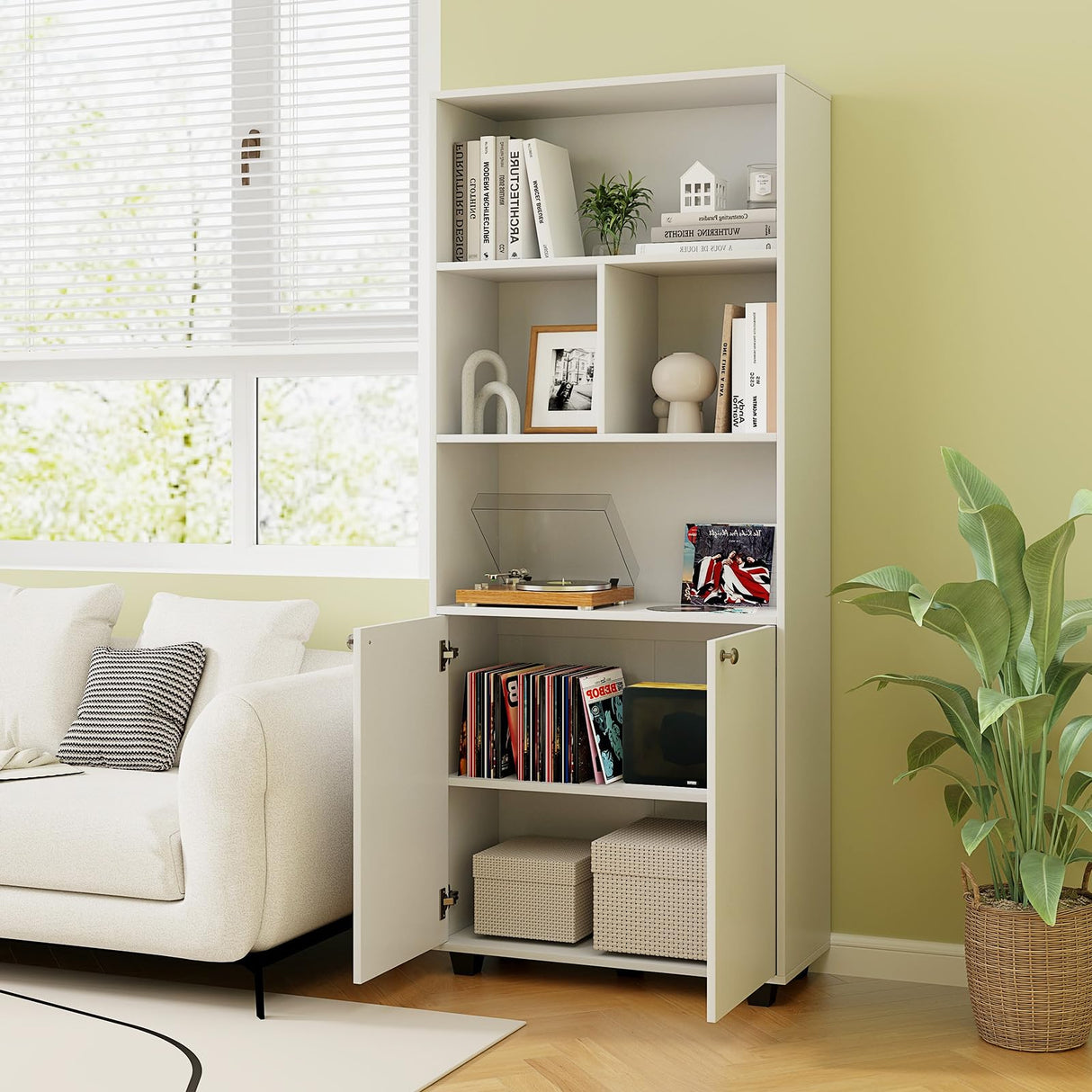 LOKO 66” Tall Freestanding Bookcase, 5-Tier Storage Organizer with Adjustable Shelf, Modern Storage Cabinet for Living Room, Bedroom, Study, White LOKO