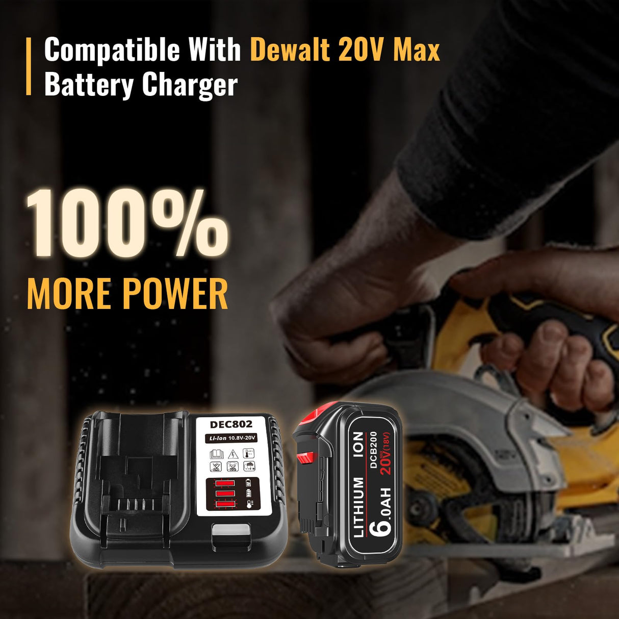 DASNITE 6.0Ah 20V Max Replacement for Dewalt 20V Max Battery Lithium Ion Compatible with Dewalt Batteries DCB200 DCB204 DCB206 DCB201 DCB203 DCD/DCF/DCG Series Cordless Power Tools(2-Pack) DASNITE