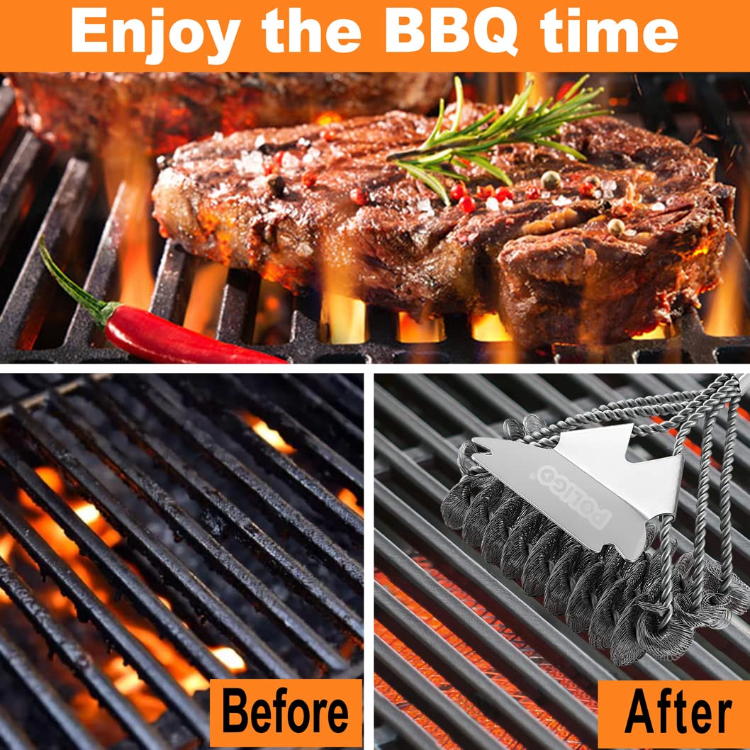 POLIGO 18" Grill Cleaner Brush Safe Grill Brush and Scraper Bristle Free - Stainless Steel BBQ Brush for Grill Cleaning - Wireless Grill Brush with BBQ Scraper for Grill - Gifts for Grill Wizard POLIGO