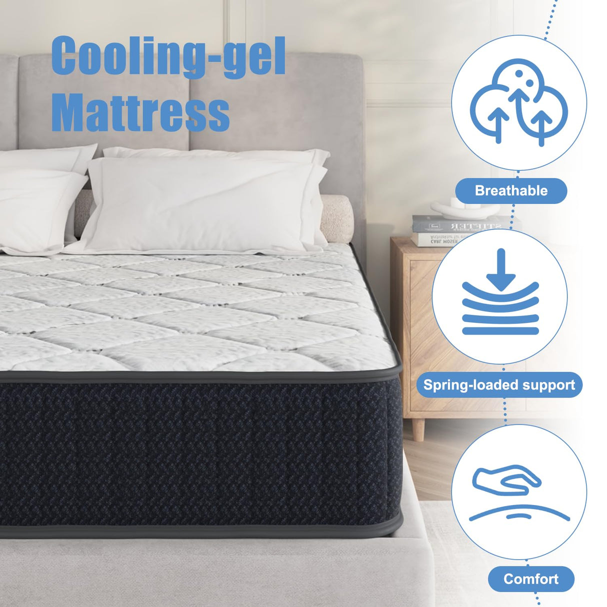 10" Queen Mattress, 10 Inch Hybrid Mattress with Comfort Support Memory Foam, Pressure Relief and Motion Isolation, Medium Firm, Mattresses in A Box AYJOIR