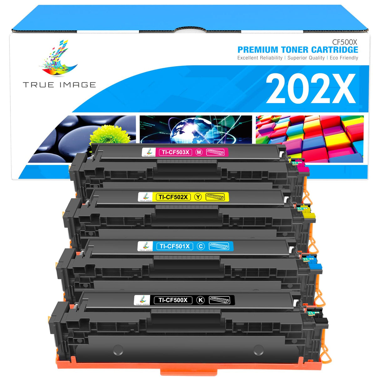TRUE IMAGE Compatible Toner Cartridge Replacement for HP 202X CF500X CF500A 202A Color Laserjet Pro MFP M281fdw M281cdw M254dw M281fdn 281fdw M254 M281 Toner Printer (Black Cyan Yellow Magenta 4 Pack) TRUE IMAGE