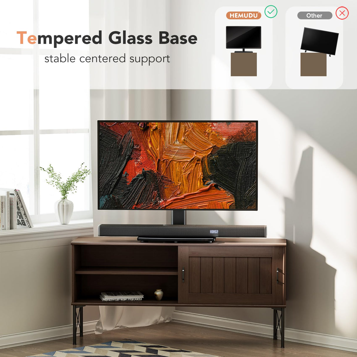 Universal Swivel TV /Table Top TV Stand for 19 to 43 inch TVs with 90 Degree Swivel, 4 Level Height Adjustable, Heavy Duty Tempered Glass Base, Holds up to 99LBS HT02B-001 Hemudu
