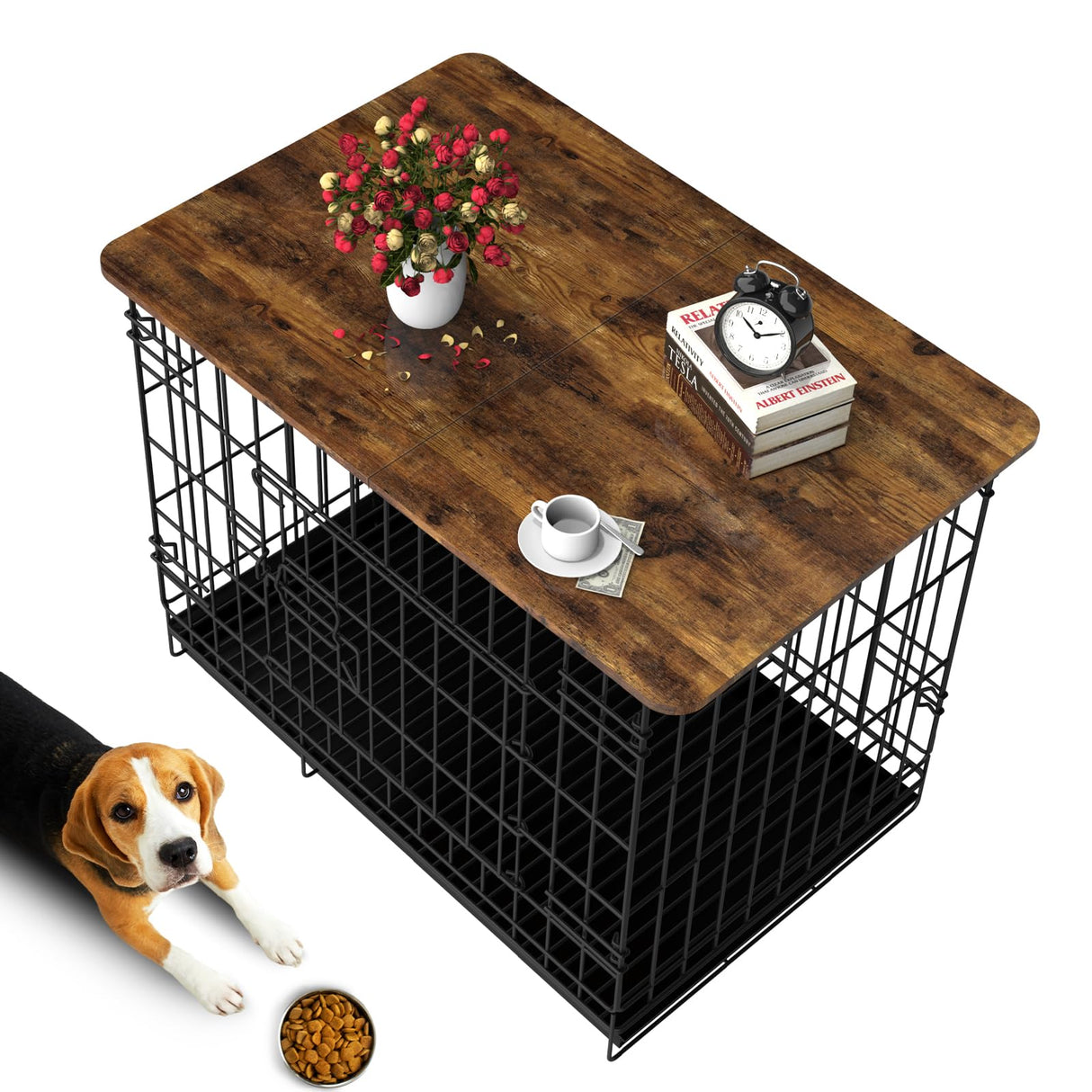 Hoyula Dog Crate Topper Wood 36 Inch Dog Crate Topper Crate Table Topper Collapsible Dog Kennel Topper for Decorative Dog Crate, Suitable for 36 Inch Wire Dog Crate (Furniture Style, Brown) Hoyula