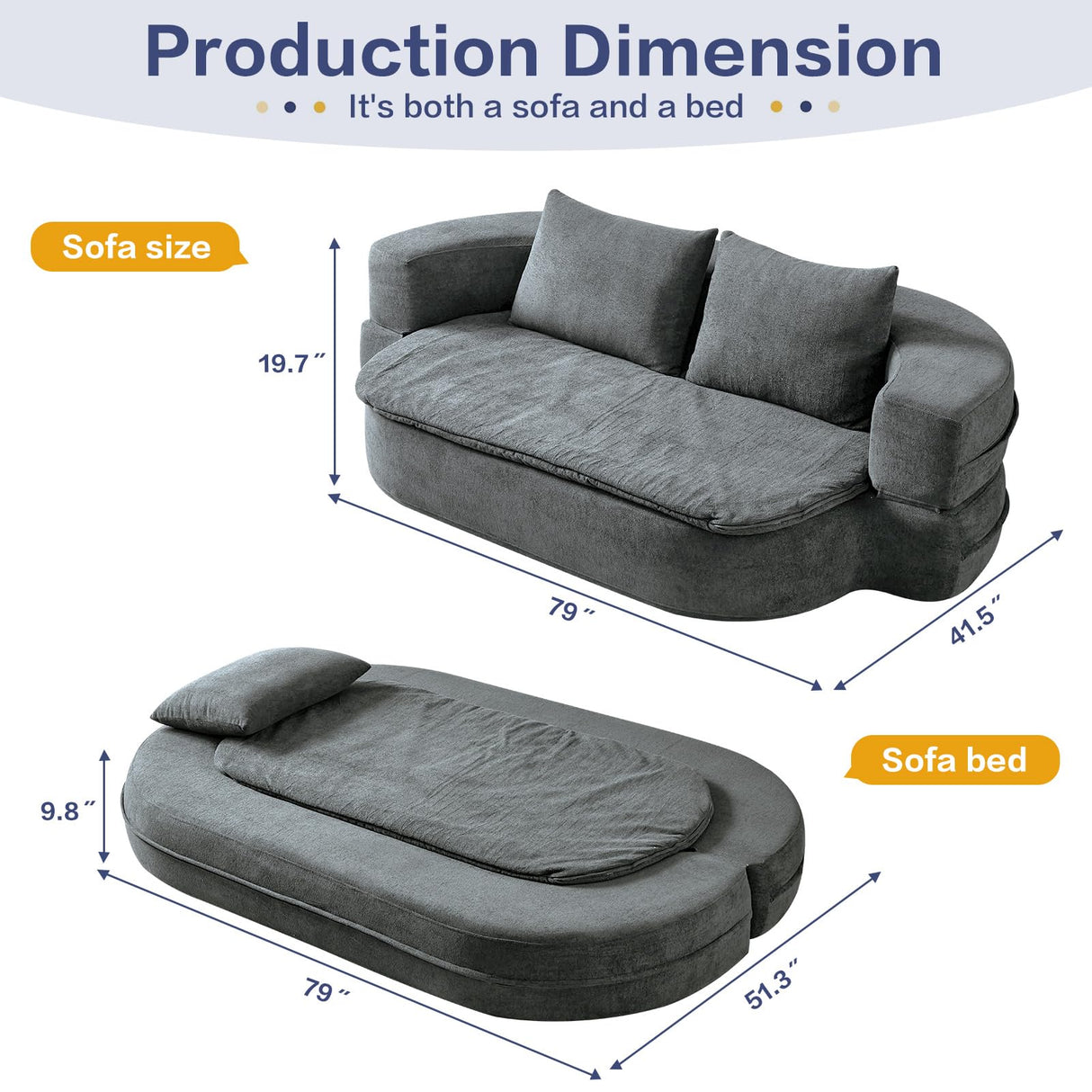 79" Convertible Sleeper Sofa Bed, Flodable Futon Chair Bed with Pillow & Blanket, Grey Boneless Sofa in Box, Lazy Floor Lounger Couches for Living Room, Compressed Couch in a Box, Velvet Fabric UKMTUET