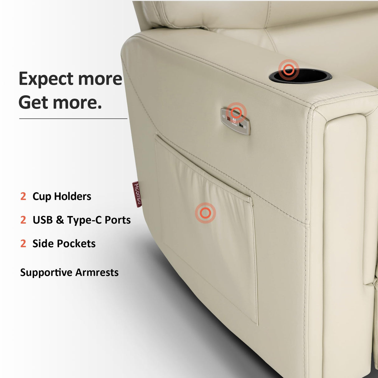 MCombo Triple Motor Oversized Lay Flat Power Lift Recliner Chair with Infinite Position, for 380lbs and Heights 5'7''-6'6" Big and Tall People, Adjustable headrest, Faux Leather R7177 (Cream White) MCombo