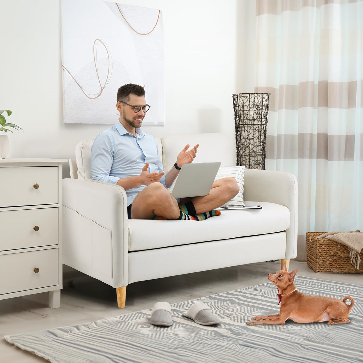 VINGLI 47" Small Couch, Beige Loveseat Mini Couch Mid Century Modern Decor Love Seat for Small Spaces Living Room, Bedroom, Play Room VINGLI