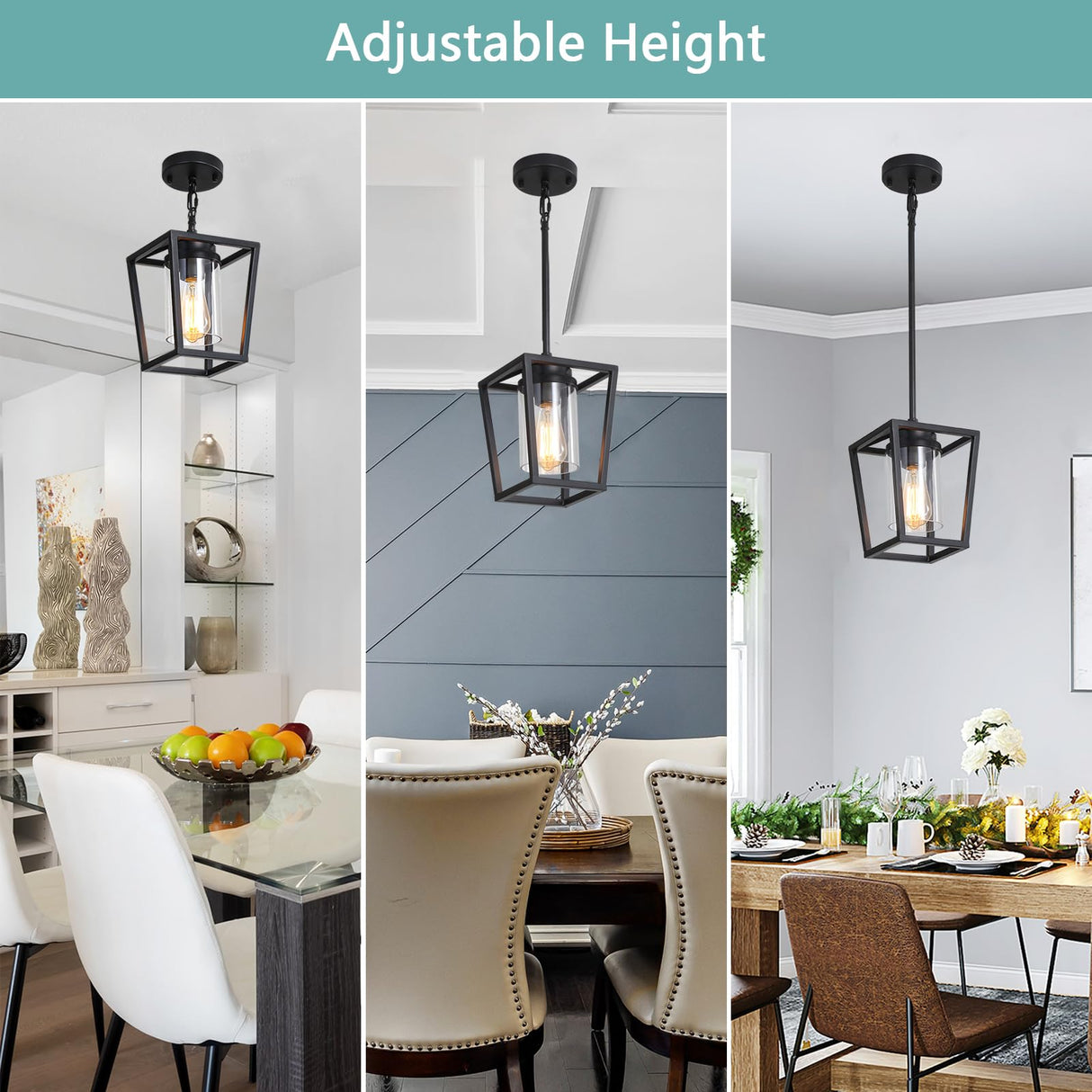 SGLfarmty 1-Light Black Pendant Lights Kitchen Island, Farmhouse Cage Metal Hanging Light Fixtures with Glass Shade,Adjustable Lantern Pendant Lighting for Dining Room, Entryway, Hallway SGLfarmty
