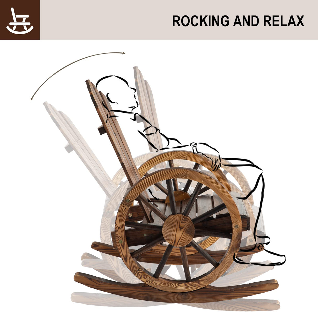 FURNDOOR Outdoor Wood Rocking Chair Set of 2 - Patio Wagon Wheel Rocking Chair 2 PCS, Rustic Rocker Single Chairs for Country, Yard, Porch FURNDOOR