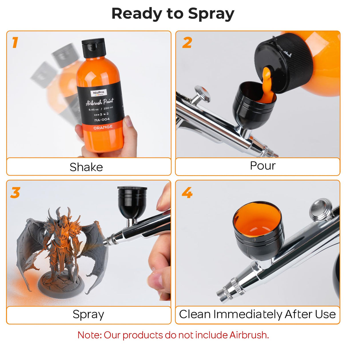 Nicpro 24 Colors Airbrush Paint (8.45 oz, 250 ml) with 1 Thinner, Large Bulk Ready to Spray Airbrush Paint Set, Opaque Water-Based Acrylic Air brush Paints for Model, Metal, Plastic, Wood, Canvas Nicpro