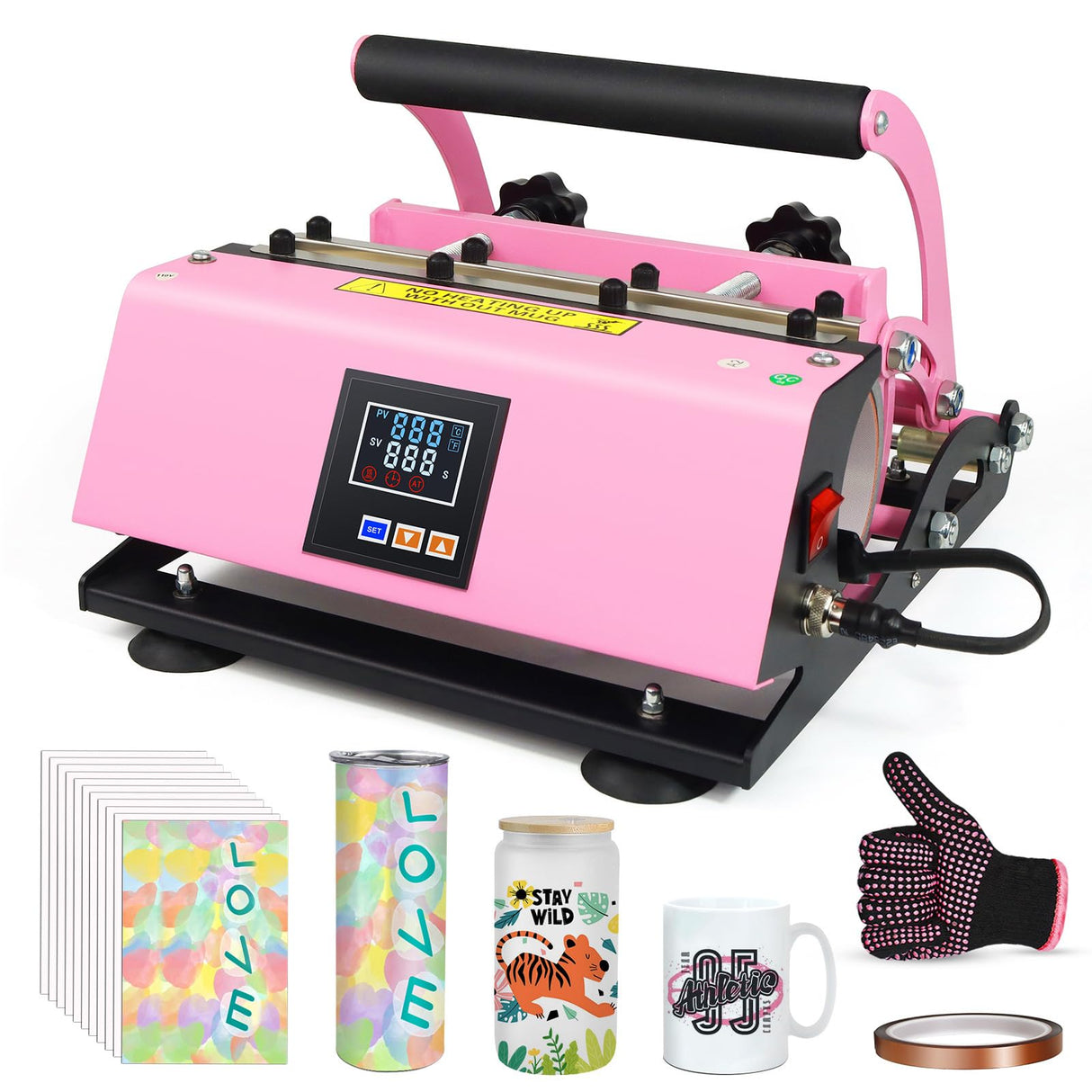 Tumbler Mug Cup Heat Press Machine for Sublimation 15-30oz,Mug Cup Printing Machine,Cups Not Included (Pink) amusediy