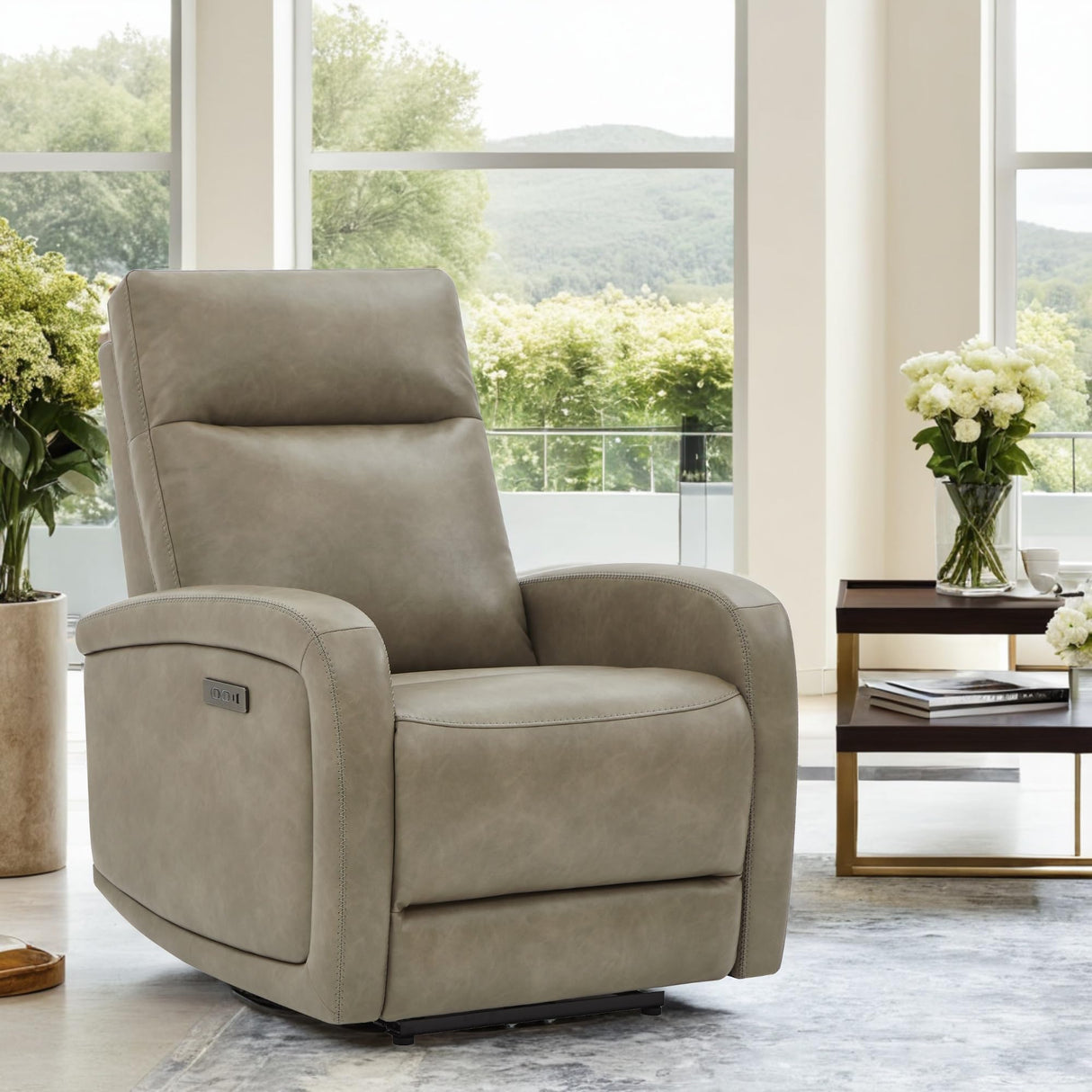 Watson & Whitely Power Recliner Chair, Zero Wall Hugger Recliners with Adjustable Headrest Type-C Charger, Faux Leather Single Sofa Chair RV Recliners for Small Space Living Room, Grey Watson & Whitely