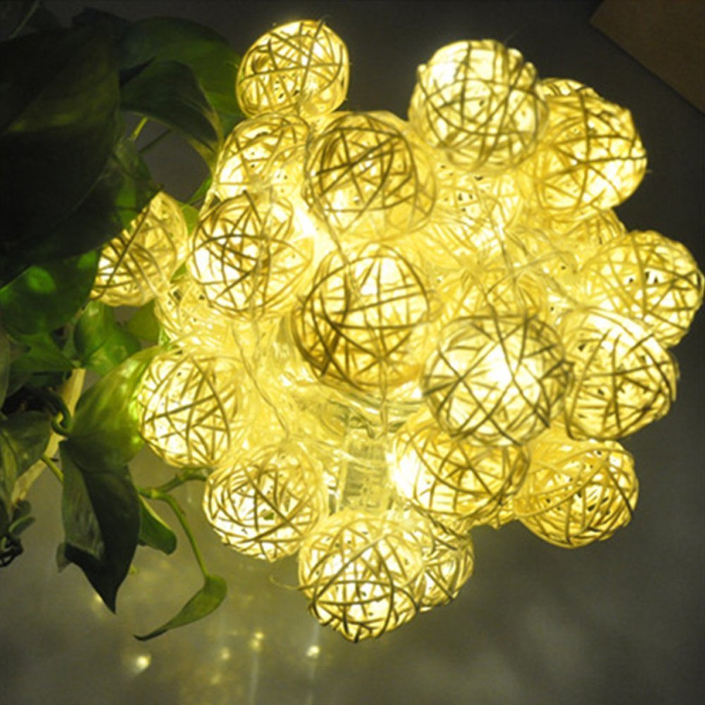 EONLYX Solar Rattan Ball String Lights, 30LED 20ft Rattan Ball Fairy Lights Waterproof Rattan Ball Garden Lights for Landscape Patio Christmas Party Wedding Decoration (Warm White) EONLYX